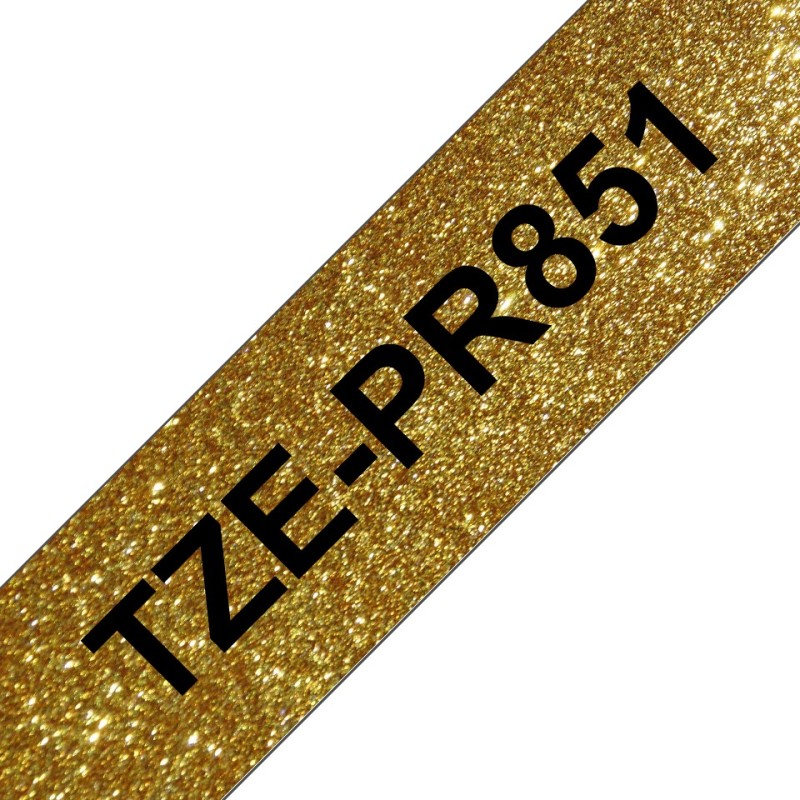 TZe-PR851 - Schwarzer Druck auf Premium Glitter Gold - Rolle (2,4 cm x 8 m)